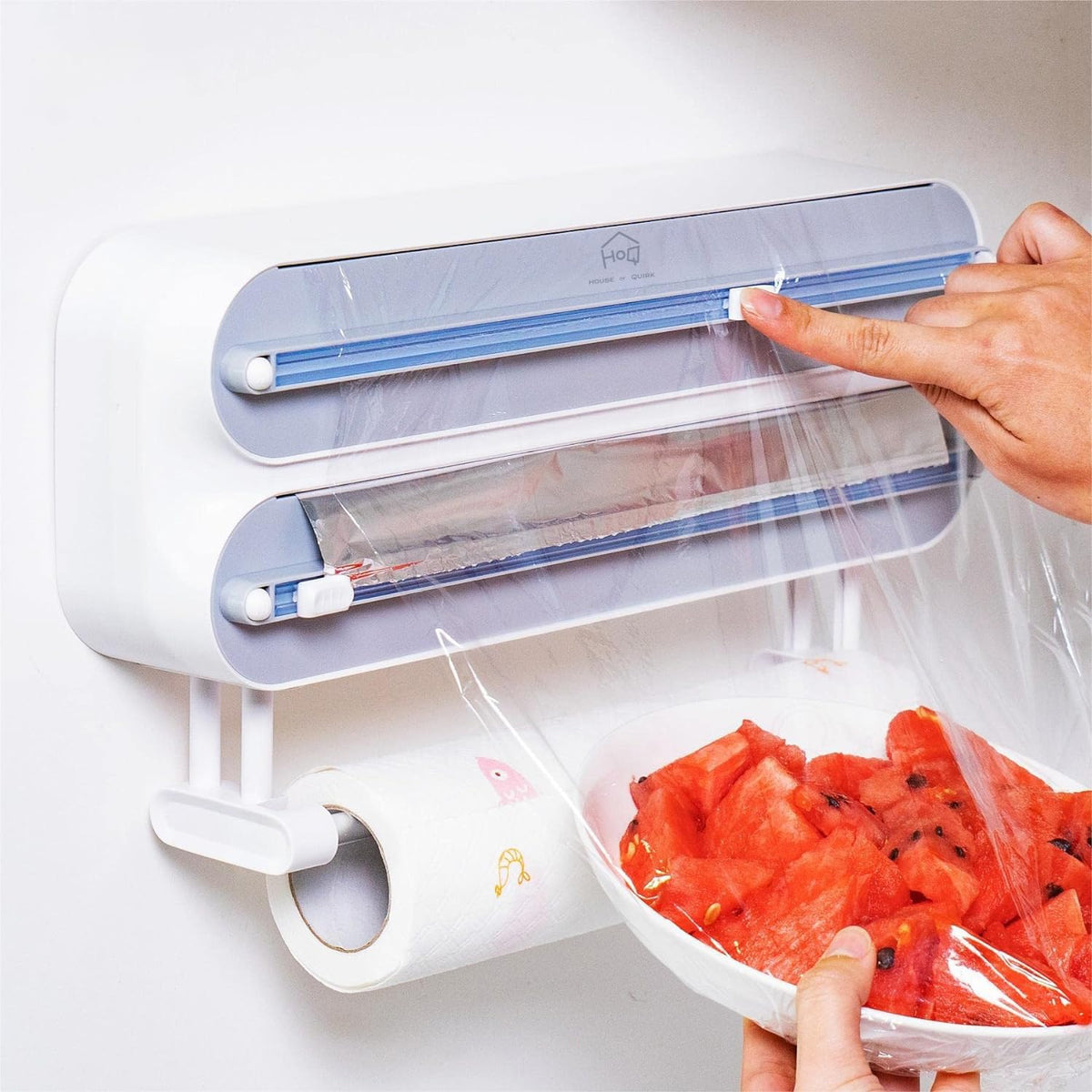 House of Quirk 3-in-1 Kitchen Wrap Dispenser – Cling Film, Aluminium Foil & Paper Towel Holder with Slide Cutter (Wall Mounted)