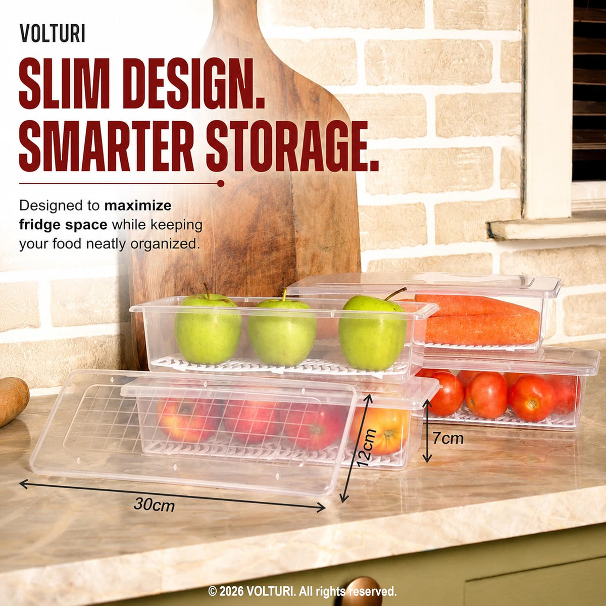 Fridge Storage Containers with Drain Plate (Pack of 6) – Stackable, BPA-Free Clear Boxes for Fruits & Vegetables