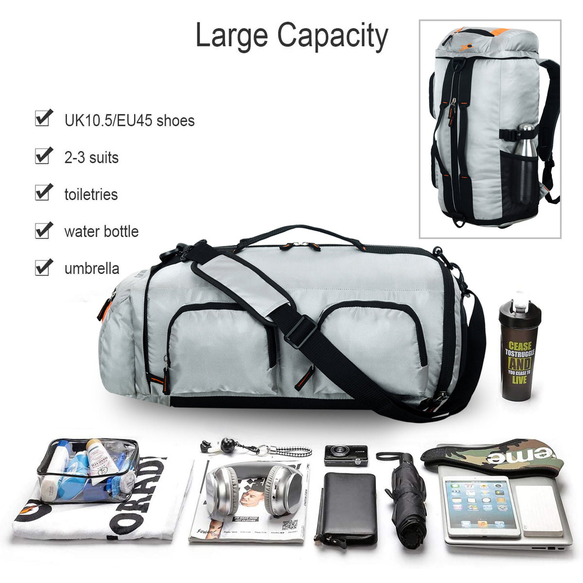 3-in-1 Travel Rucksack 35L | Backpack, Duffel & Shoulder Bag