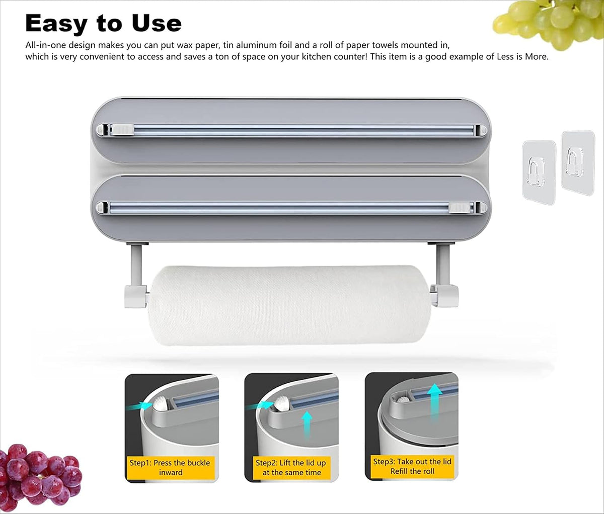House of Quirk 3-in-1 Kitchen Wrap Dispenser – Cling Film, Aluminium Foil & Paper Towel Holder with Slide Cutter (Wall Mounted)