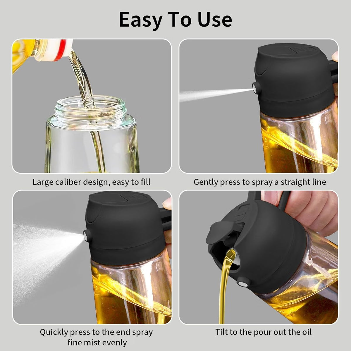 2-in-1 Glass Oil Sprayer & Dispenser Bottle, 500ml – Leak-Proof Cooking Oil Bottle with Handle
