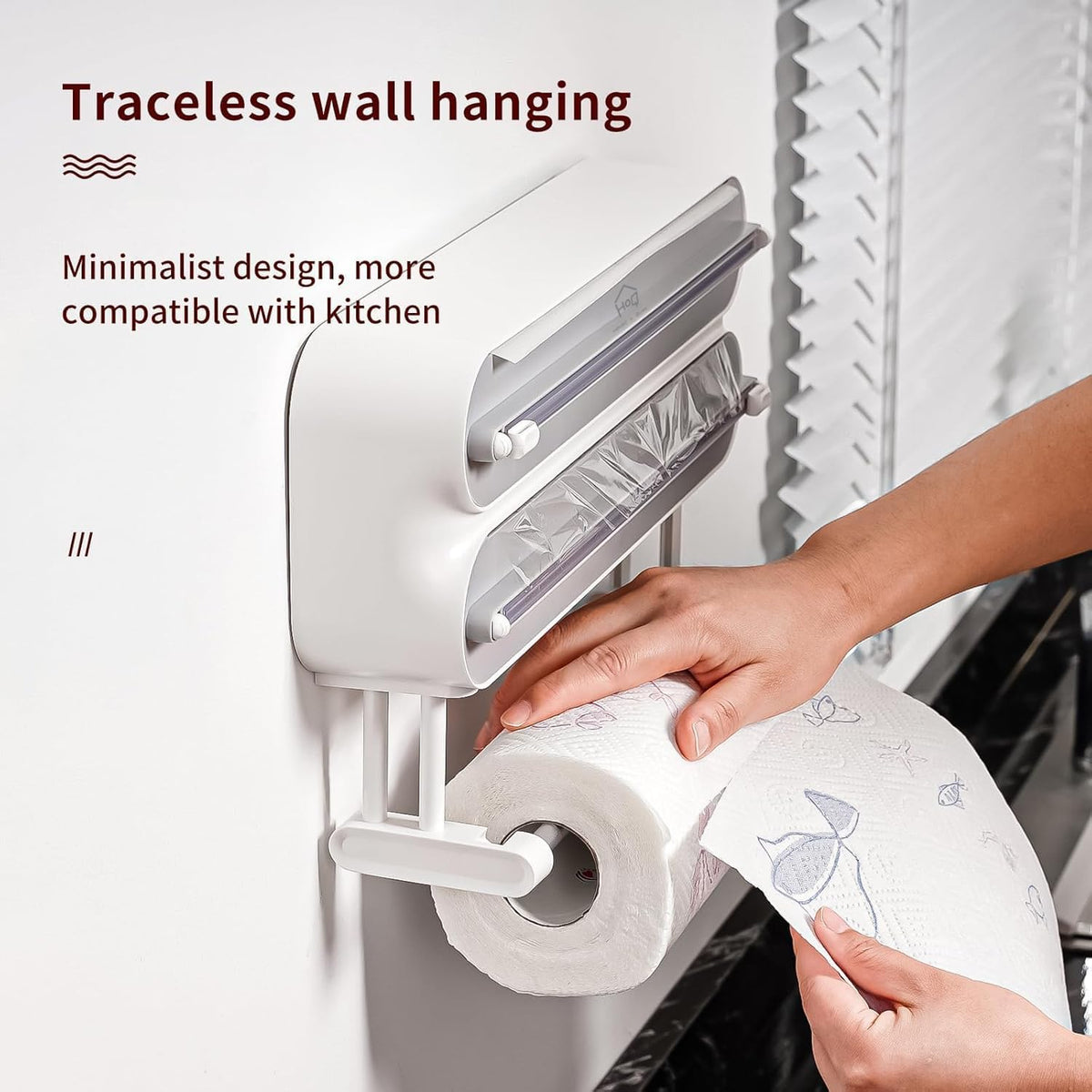 House of Quirk 3-in-1 Kitchen Wrap Dispenser – Cling Film, Aluminium Foil & Paper Towel Holder with Slide Cutter (Wall Mounted)