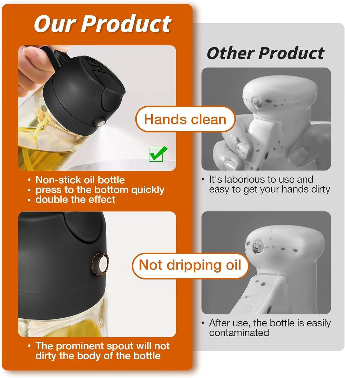 2-in-1 Glass Oil Sprayer & Dispenser Bottle, 500ml – Leak-Proof Cooking Oil Bottle with Handle