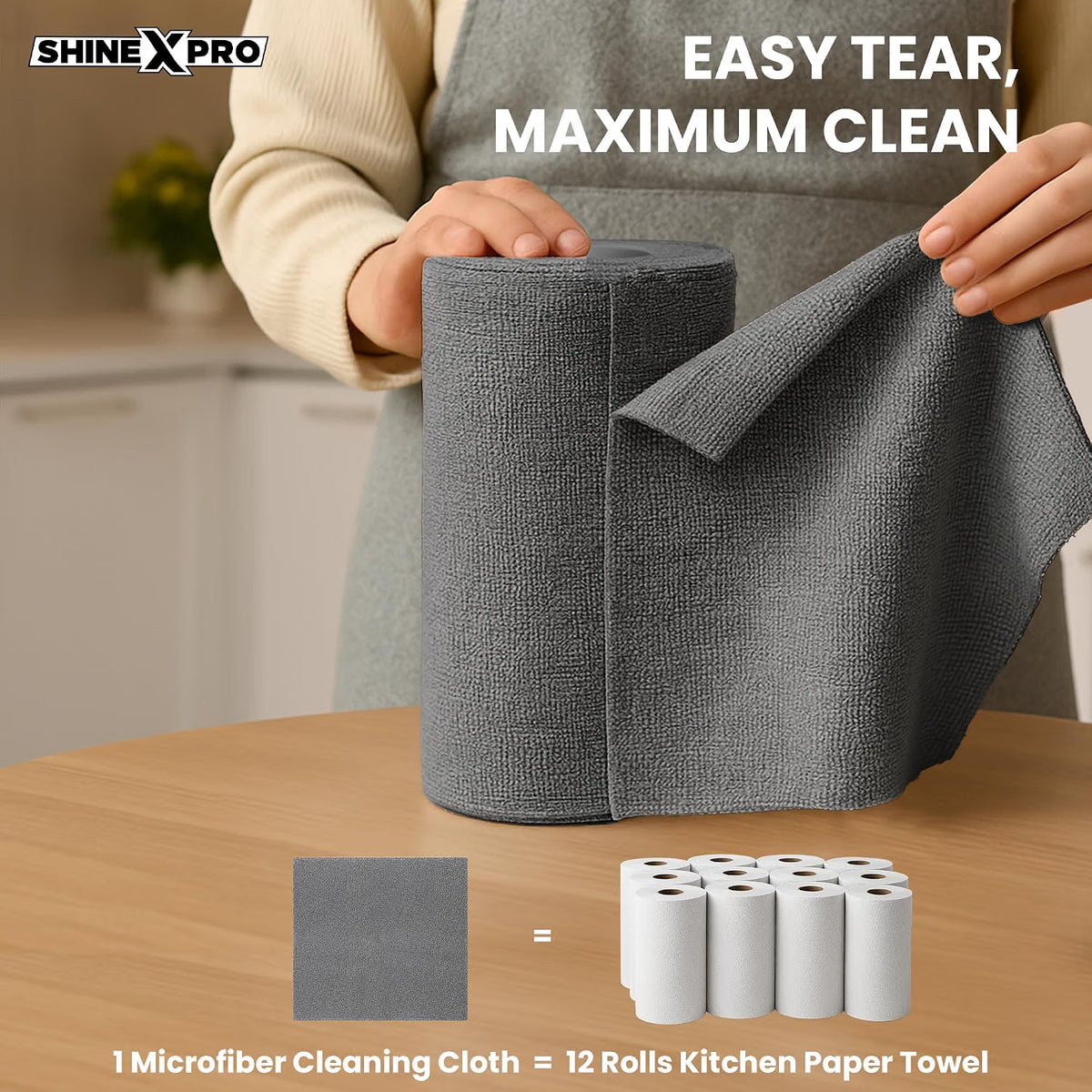 Microfiber Cleaning Cloth Roll – 20 Pre-Cut Towels, 25x25 cm | Reusable, Washable & Lint-Free (Grey)