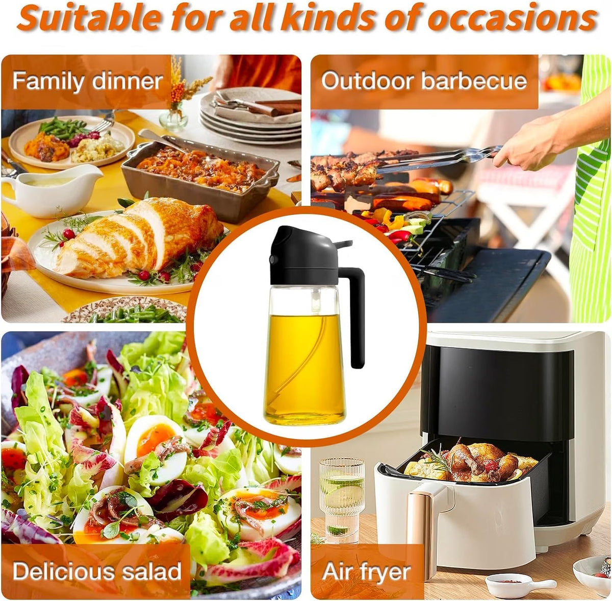2-in-1 Glass Oil Sprayer & Dispenser Bottle, 500ml – Leak-Proof Cooking Oil Bottle with Handle