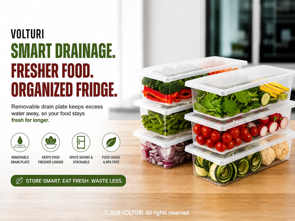 Fridge Storage Containers with Drain Plate (Pack of 6) – Stackable, BPA-Free Clear Boxes for Fruits & Vegetables