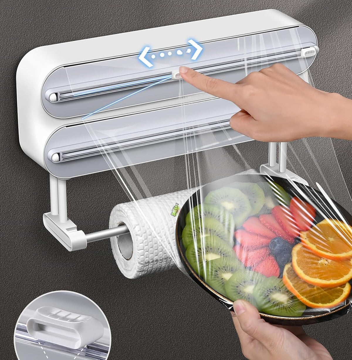 House of Quirk 3-in-1 Kitchen Wrap Dispenser – Cling Film, Aluminium Foil & Paper Towel Holder with Slide Cutter (Wall Mounted)