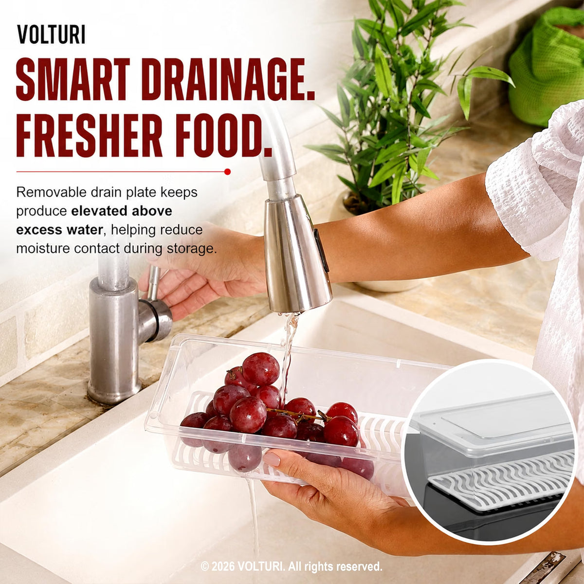 Fridge Storage Containers with Drain Plate (Pack of 6) – Stackable, BPA-Free Clear Boxes for Fruits & Vegetables