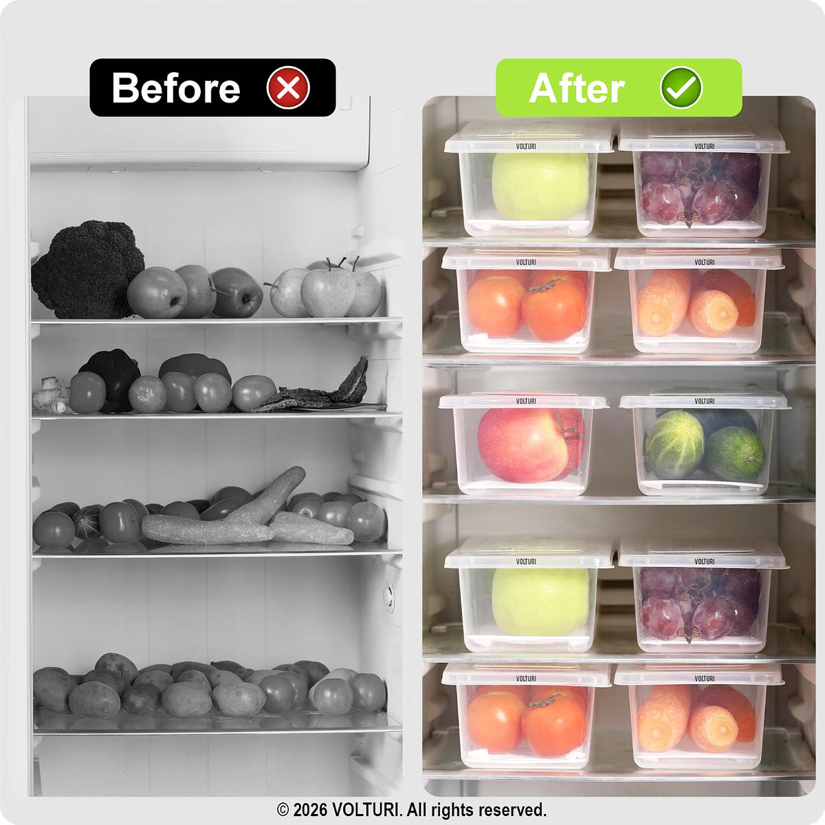 Fridge Storage Containers with Drain Plate (Pack of 6) – Stackable, BPA-Free Clear Boxes for Fruits & Vegetables