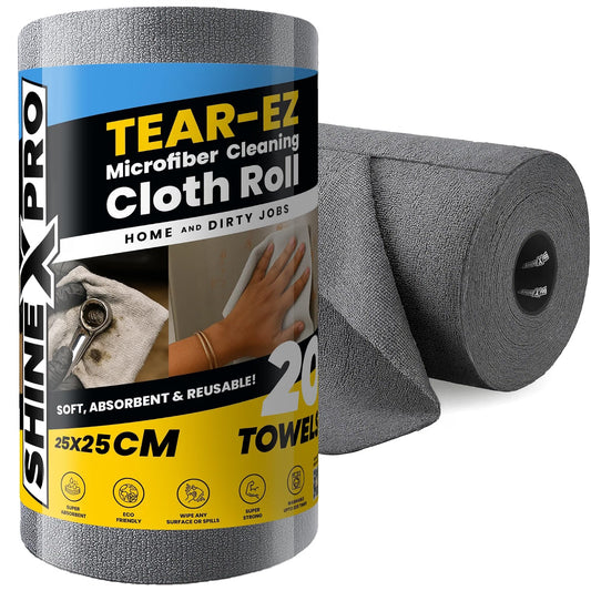 Microfiber Cleaning Cloth Roll – 20 Pre-Cut Towels, 25x25 cm | Reusable, Washable & Lint-Free (Grey)