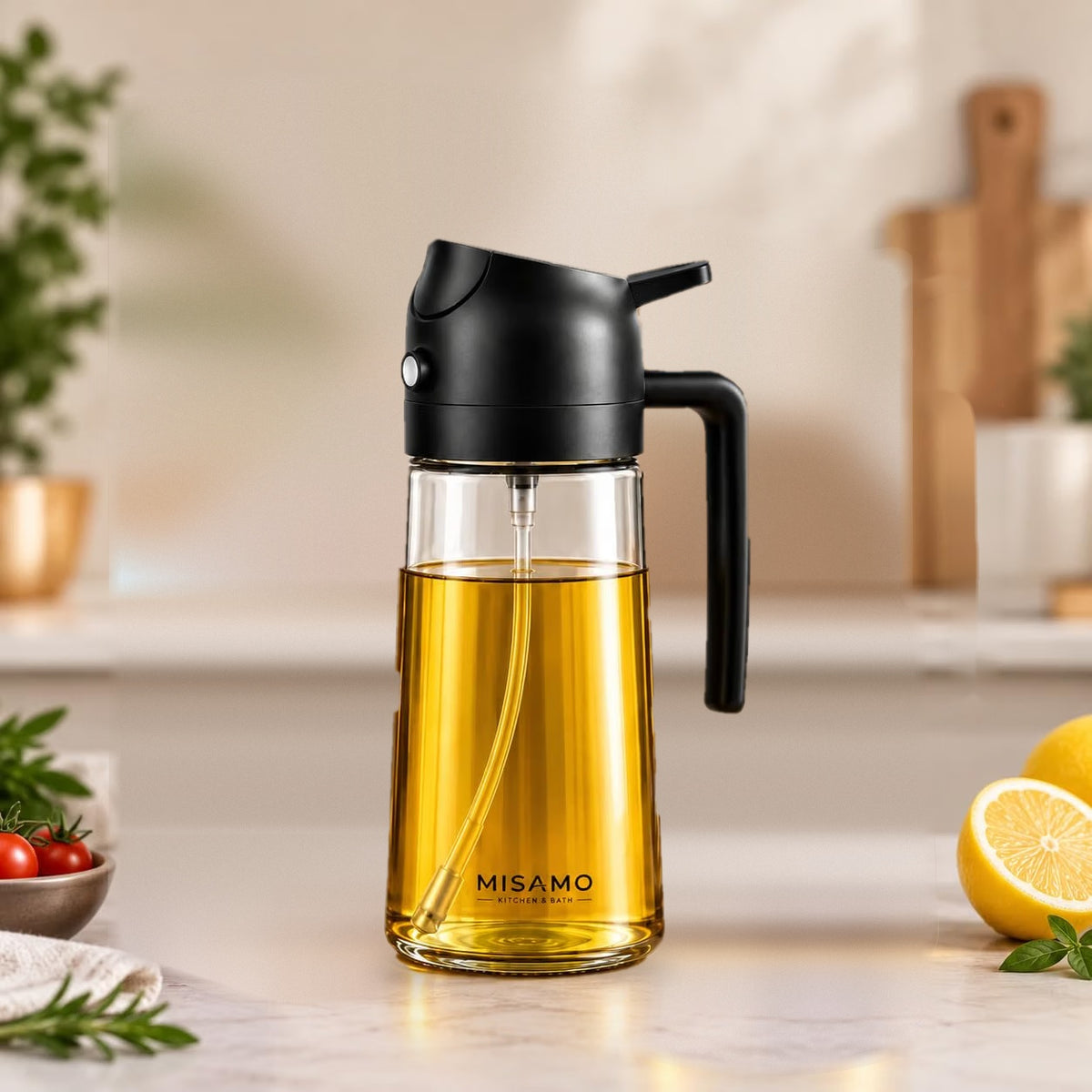 2-in-1 Glass Oil Sprayer & Dispenser Bottle, 500ml – Leak-Proof Cooking Oil Bottle with Handle